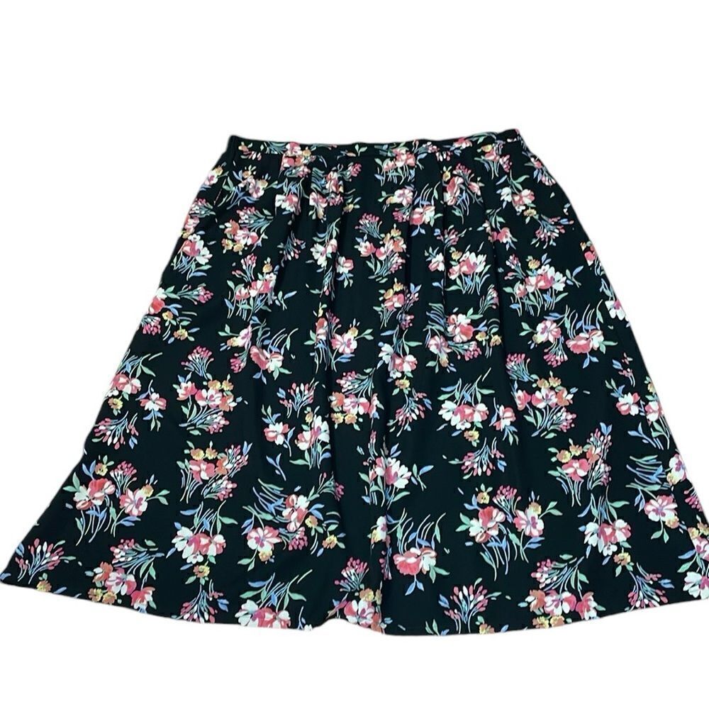 Vintage Sag Harbor black Floral Skirt, elastic, 2X